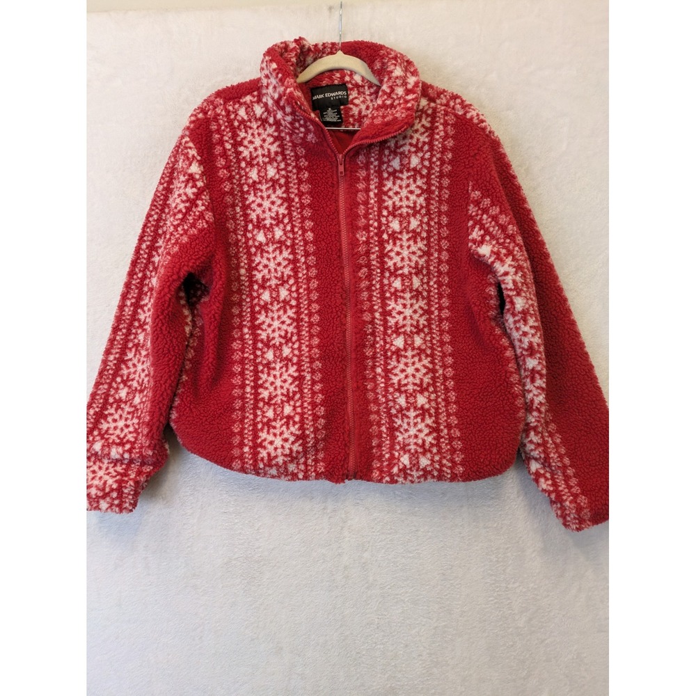 Mark Edwards Studio Womens Red White Snowflake‎ Sherpa Fleece Jacket Small